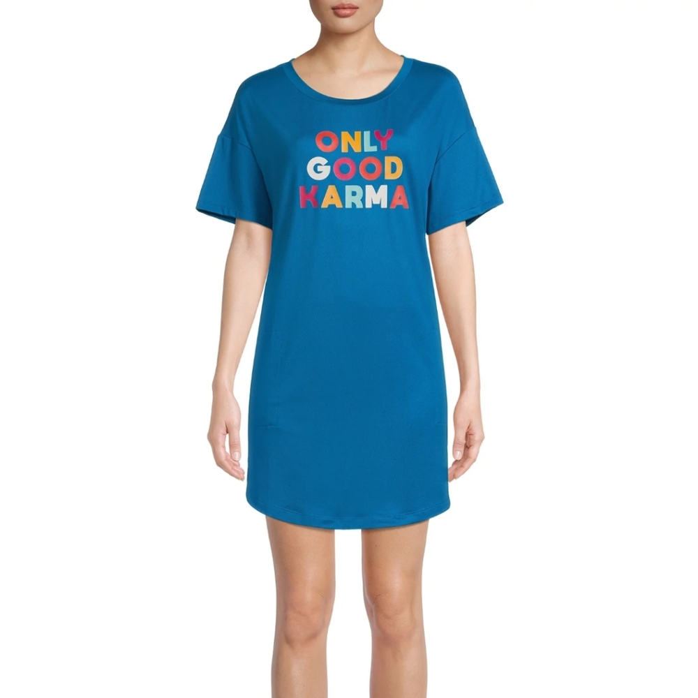 NEW Secret Treasures Womens Karma Sleep Long Shirt Short Sleeve Teal Blue L - XL